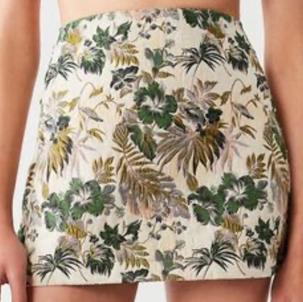 Urban Outfitters Tropical Hibiscus Leaf Print Jacquard Mini Skirt Size S